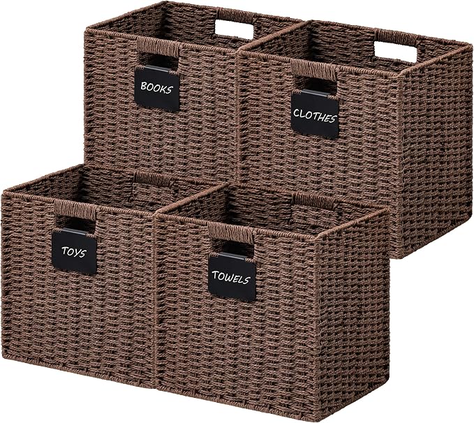 UBBCARE 4 Pack Wicker Basket, 10.5×10.5 Storage Cubes by UBBCARE