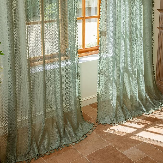 Sutuo Home Boho Vintage Lace Curtains 96 inch Long 2 Panels by SutuoHome