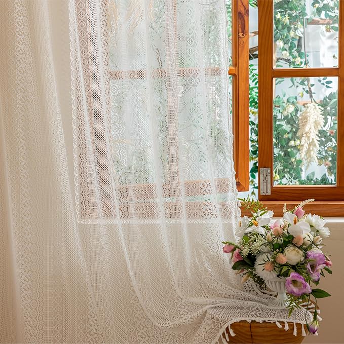 Sutuo Home White Boho Lace Curtains 72 Inches Long by SutuoHome