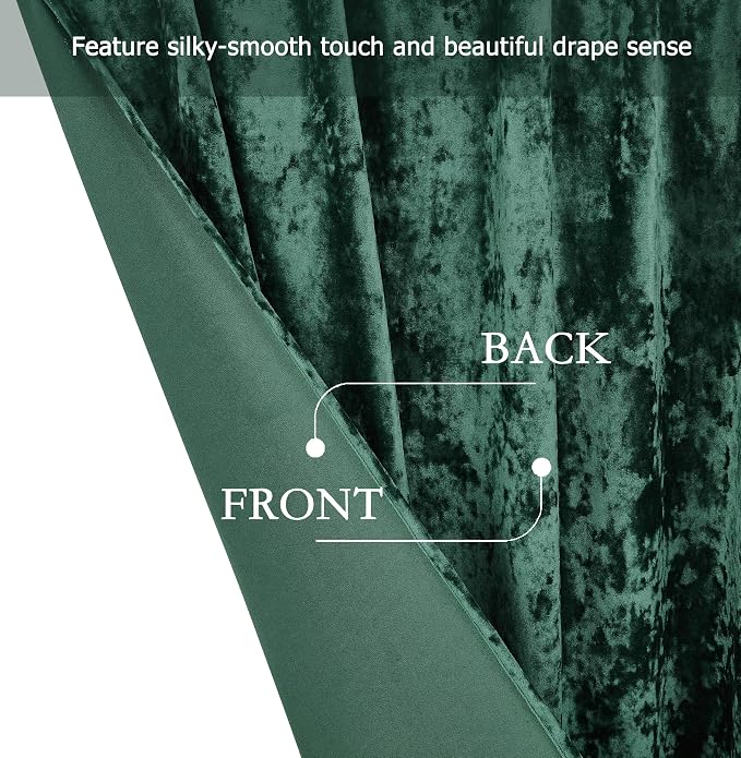 Chezmoi Collection Lux Forest Green Crushed Velvet Curtains 2 Panel Set - Image 4