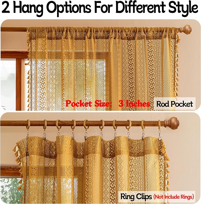 Sutuo Home Gold Lace Boho Curtains 2 Panels - Image 5