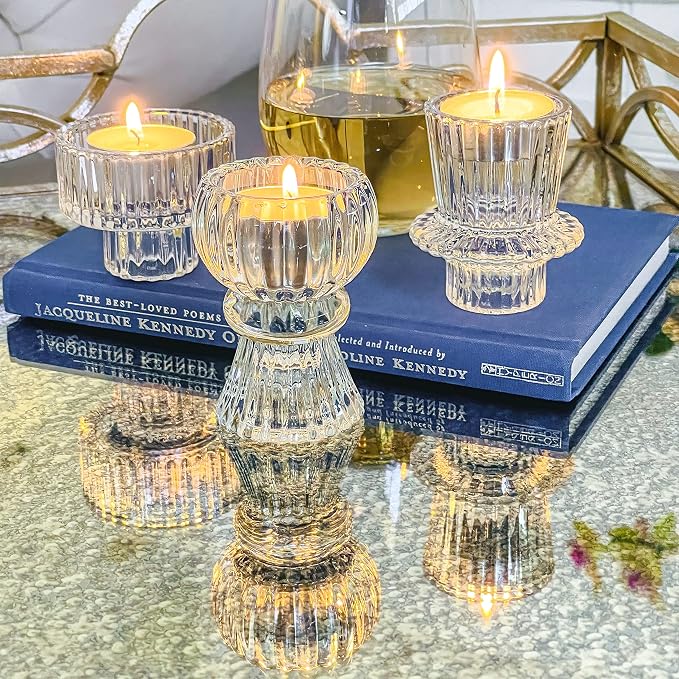 Kate Aspen Vintage Ribbed Glass Black Candlestick Holders, Pillar Candle - Image 4