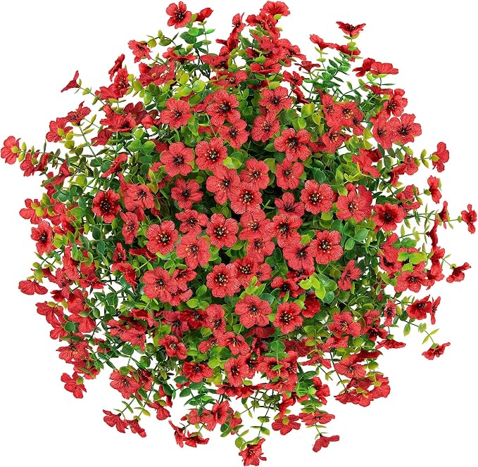 Artificial Fake Hanging Red Plants Flowers Basket - Image 6