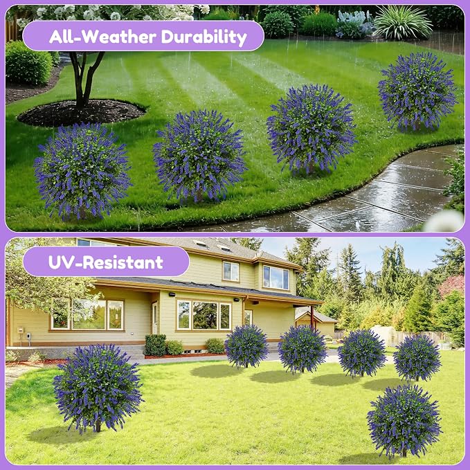 22'' Artificial Lavender Boxwood Topiary Ball Trees, Lifelike Outdoor Plant - Image 6
