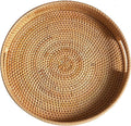 14" Round Rattan Tray, Hand Woven Serving Tray by XIMISISE