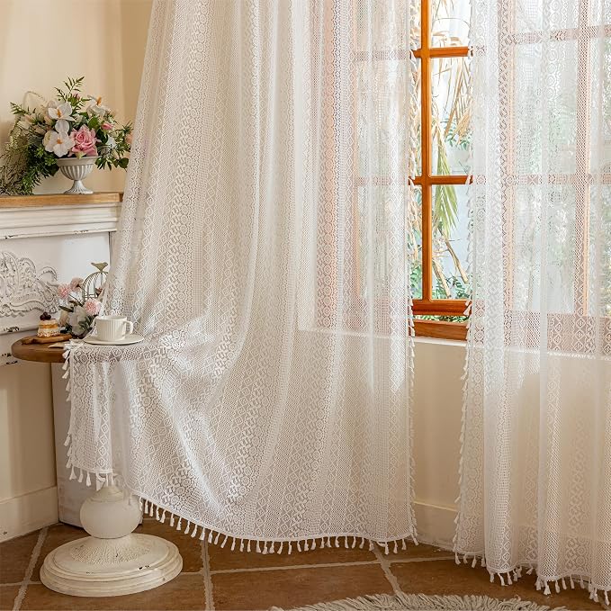 Sutuo Home White Boho Lace Curtains 72 Inches Long - Image 4