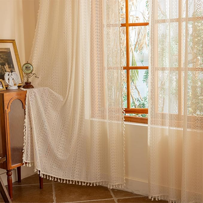 Sutuo Home Beige Lace Boho Curtains - Image 6