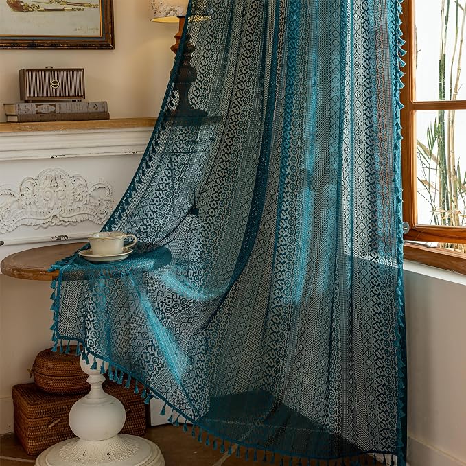 Sutuo Home Teal Boho Lace Curtains 72 inches long - Image 8