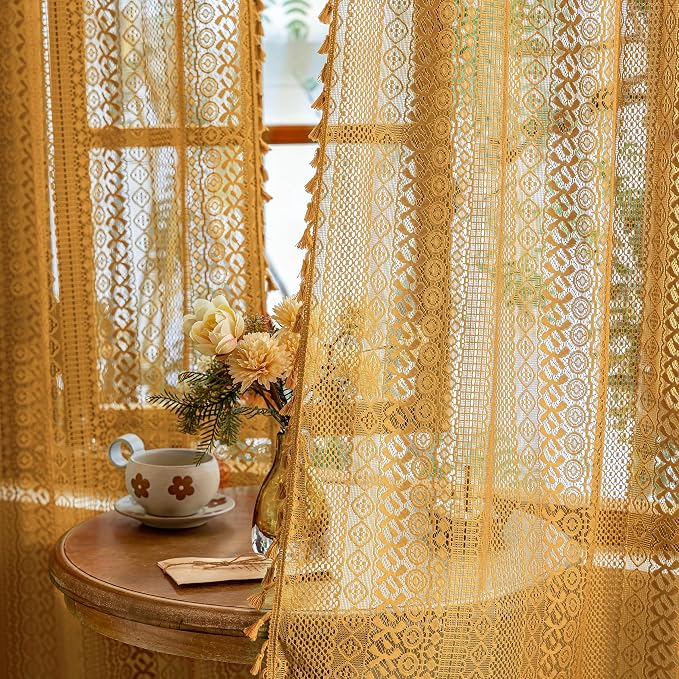 Sutuo Home Gold Lace Boho Curtains 2 Panels by SutuoHome
