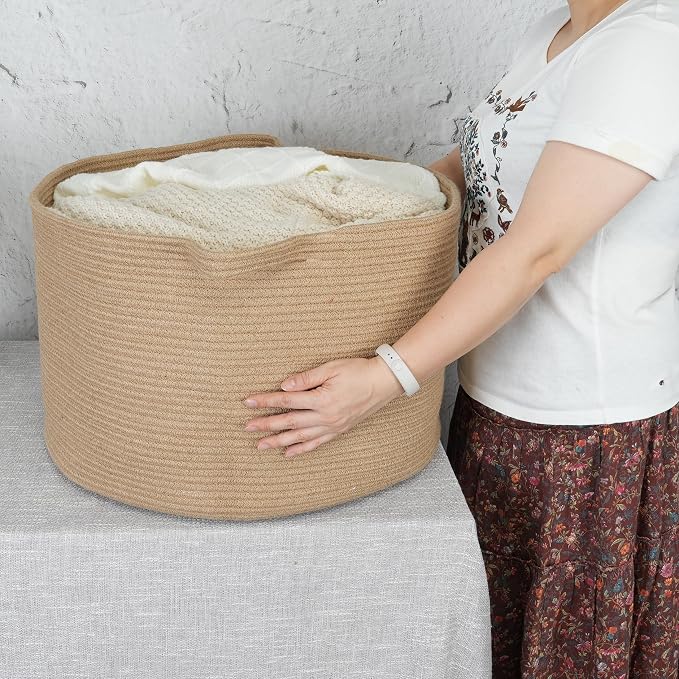 XUANGUO Extra Large Jute Rope Round Storage Basket 22" x 12" | Woven basket - Image 3