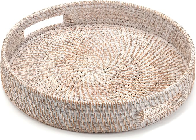 14" Round Rattan Tray, Hand Woven Serving Tray by XIMISISE