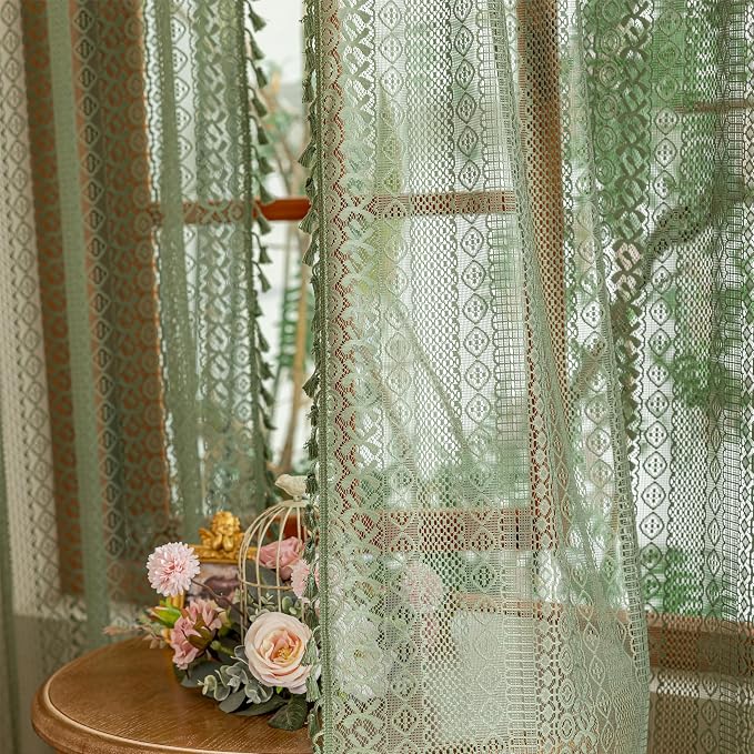 Sutuo Home Olive Green Boho Lace Curtains 84 Inches Long - Image 7