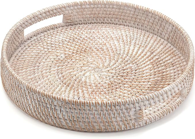 11.8" Round Rattan Tray, Hand Woven Serving Tray by XIMISISE