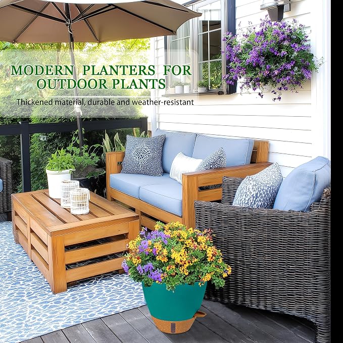 2 Pack 10 inch Plant Pots, Plastic Self Watering Planters | Drainage Holes - Image 6