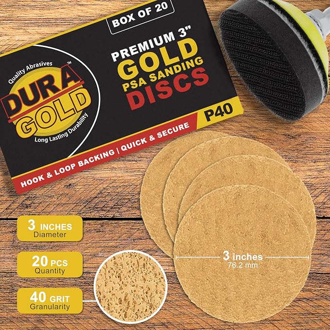 Dura-Gold - Premium - 40 Grit 3" Gold Hook & Loop Sanding Discs - Image 2