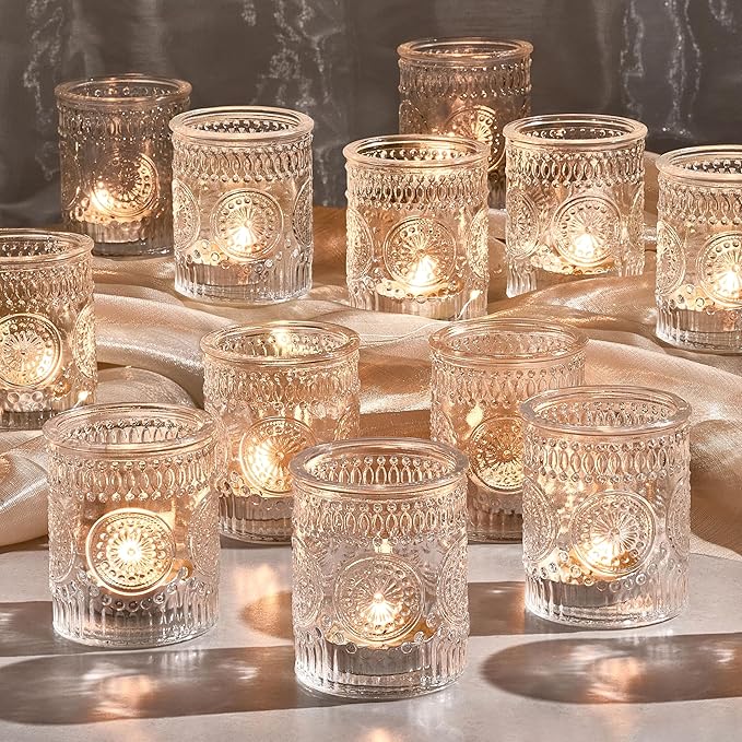 30 Pack Clear Glass Votive Candle Holders, Vintage Candle Holder Bulk, Tealight by Hlukana
