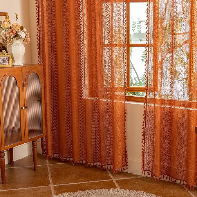 Sutuo Home Terracotta Boho Lace Curtains 2 Panels 84 Inches Long - Image 9