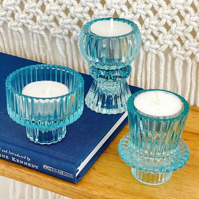 Kate Aspen Vintage Ribbed Glass Black Candlestick Holders, Pillar Candle - Image 7