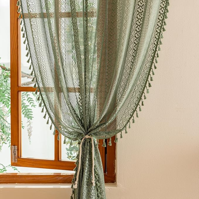 Sutuo Home Boho Lace Sheer Curtains 2 Panels - Image 5