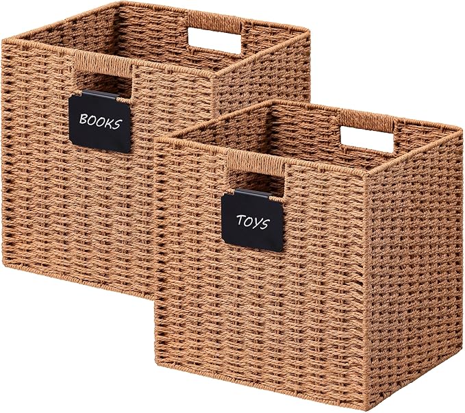 UBBCARE 2 Pack Wicker Basket, 13×13 Storage Cubes by UBBCARE