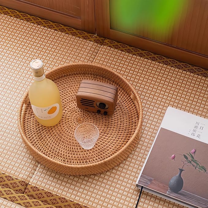 11.8" Round Rattan Tray, Hand Woven Serving Tray - Image 6