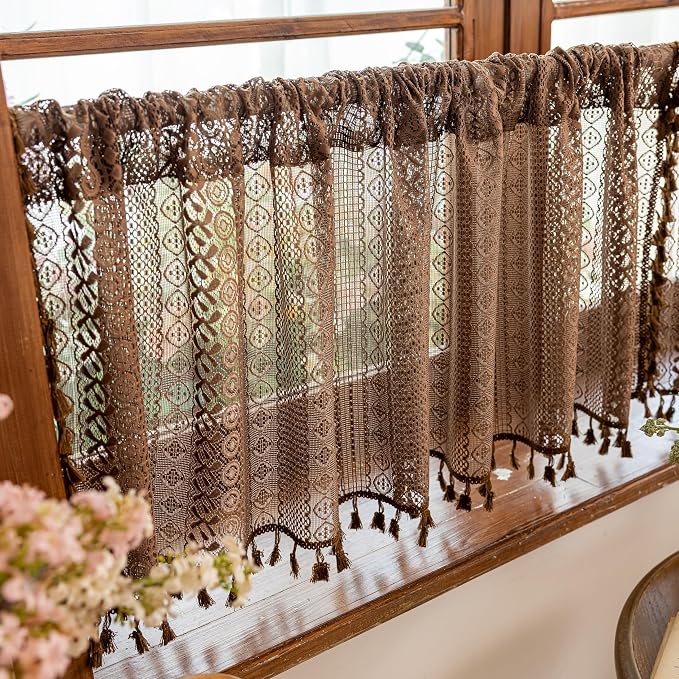 Sutuo Home Dark Coffee Boho Short Curtains Valance - Image 9