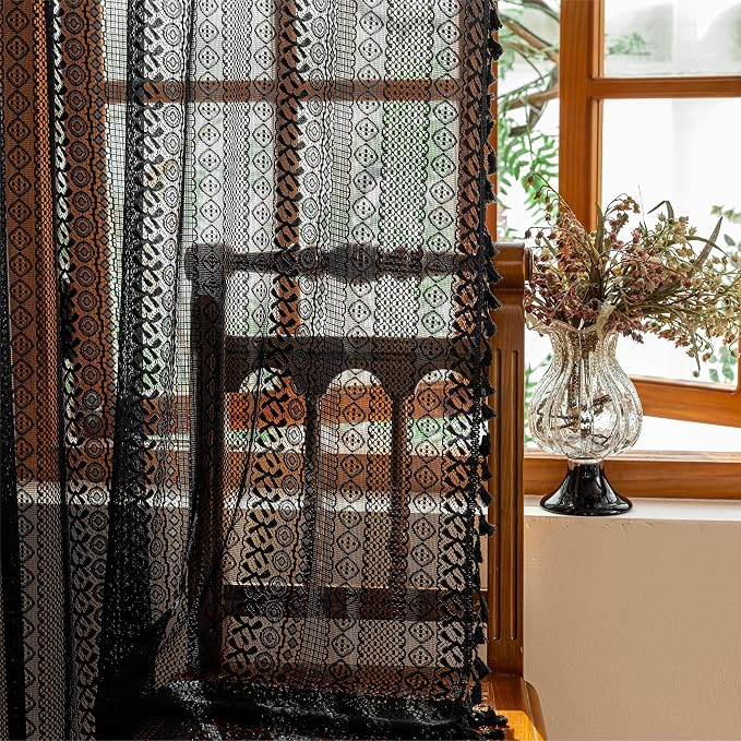 Sutuo Home Black Boho Sheer Curtains 84 inches Long - Image 7
