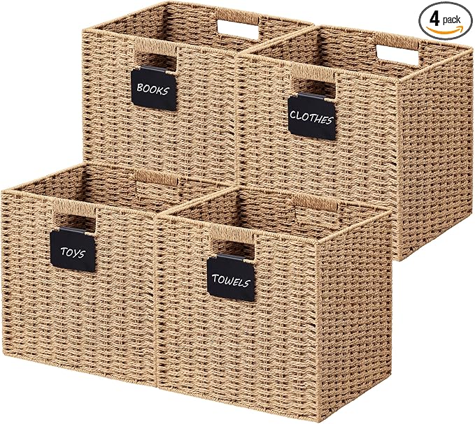 UBBCARE 4 Pack Wicker Basket, 12×12 Storage Cubes by UBBCARE