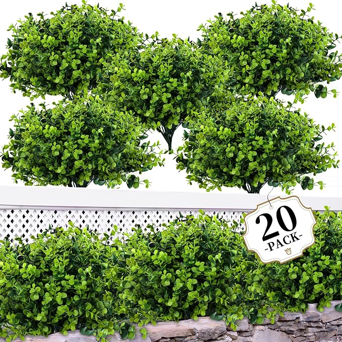 ColoPlay 20 Bundles Artificial Greenery Boxwood Plants, Fake Outdoor Plants | by ColoPlay